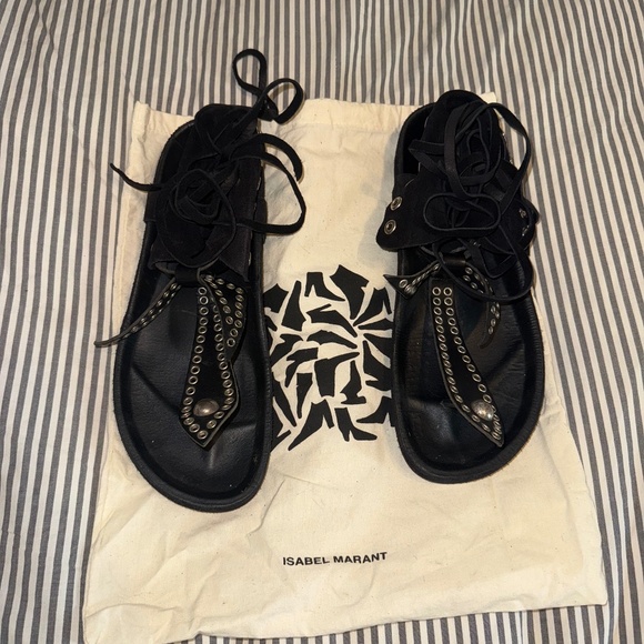 Isabel Marant 40 Black Leather Bow Tie Sandals - Picture 1 of 4